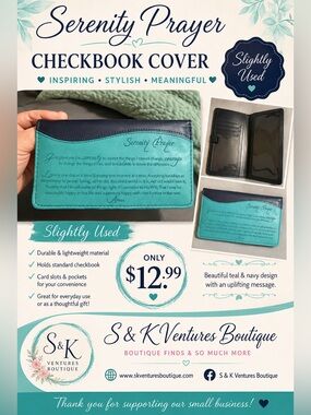 Serenity Prayer Teal & Navy Checkbook Cover – Slightly Use